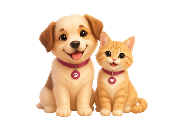 Perrito y gatito felices